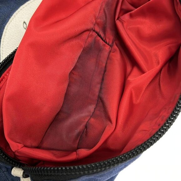Auth CHRISTIAN LOUBOUTIN Buckle Ruby Navy Cream Red Velour Leather Backpack - Picture 15 of 16
